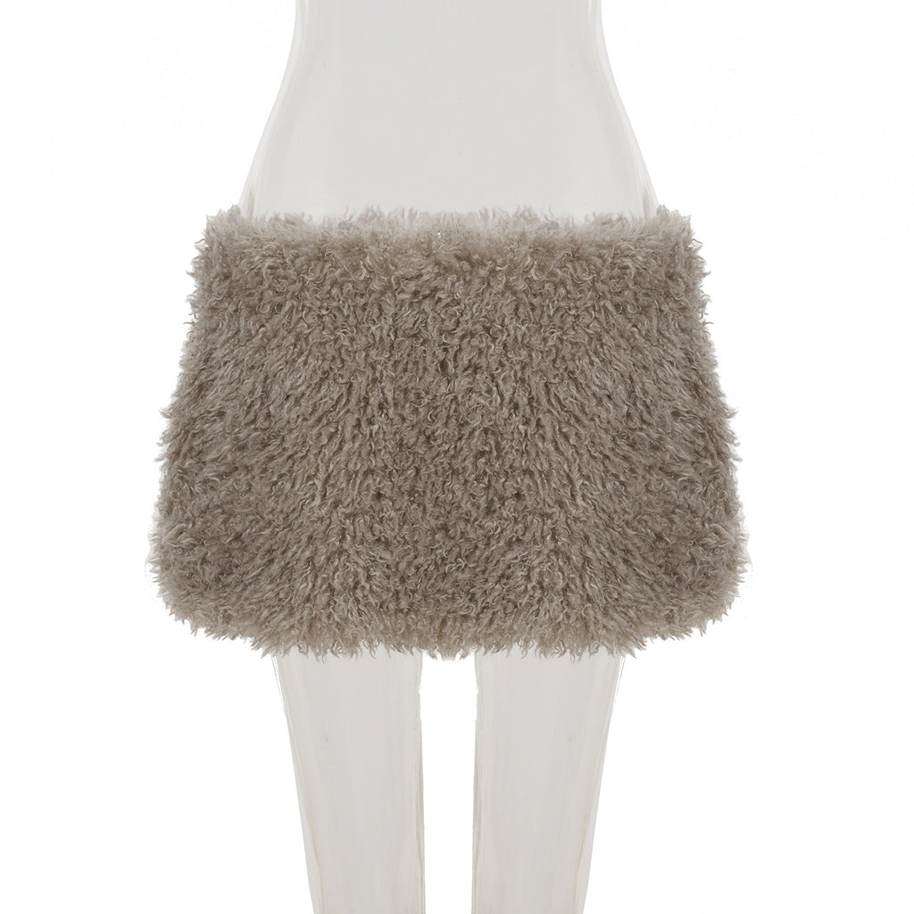 2025 Fall Winter Faux Fur Bodycon Mini Skirts Women Fashion Sexy Low Waist Hipster Furry Night Clubwear Bottoms Streetwear Skirt