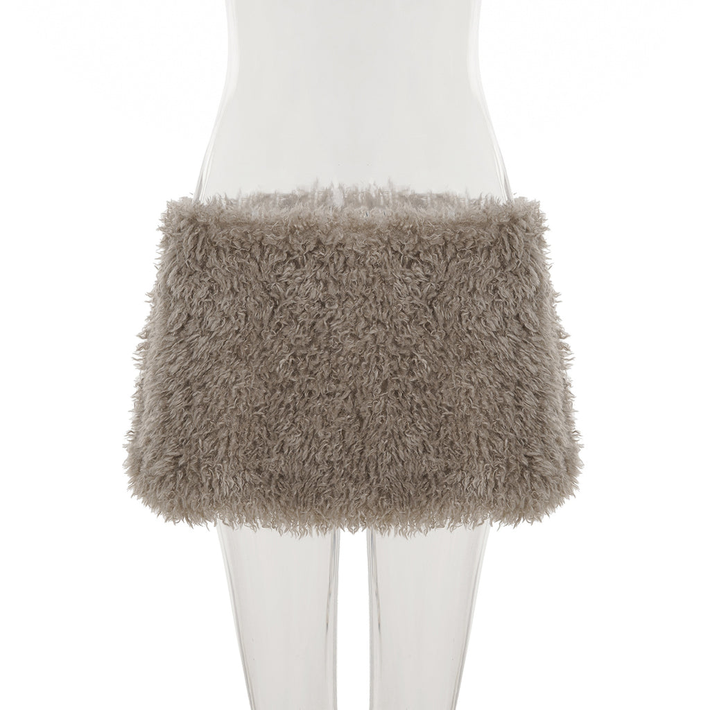 2025 Fall Winter Faux Fur Bodycon Mini Skirts Women Fashion Sexy Low Waist Hipster Furry Night Clubwear Bottoms Streetwear Skirt