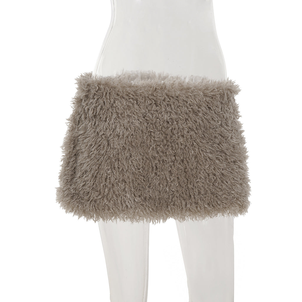 2025 Fall Winter Faux Fur Bodycon Mini Skirts Women Fashion Sexy Low Waist Hipster Furry Night Clubwear Bottoms Streetwear Skirt