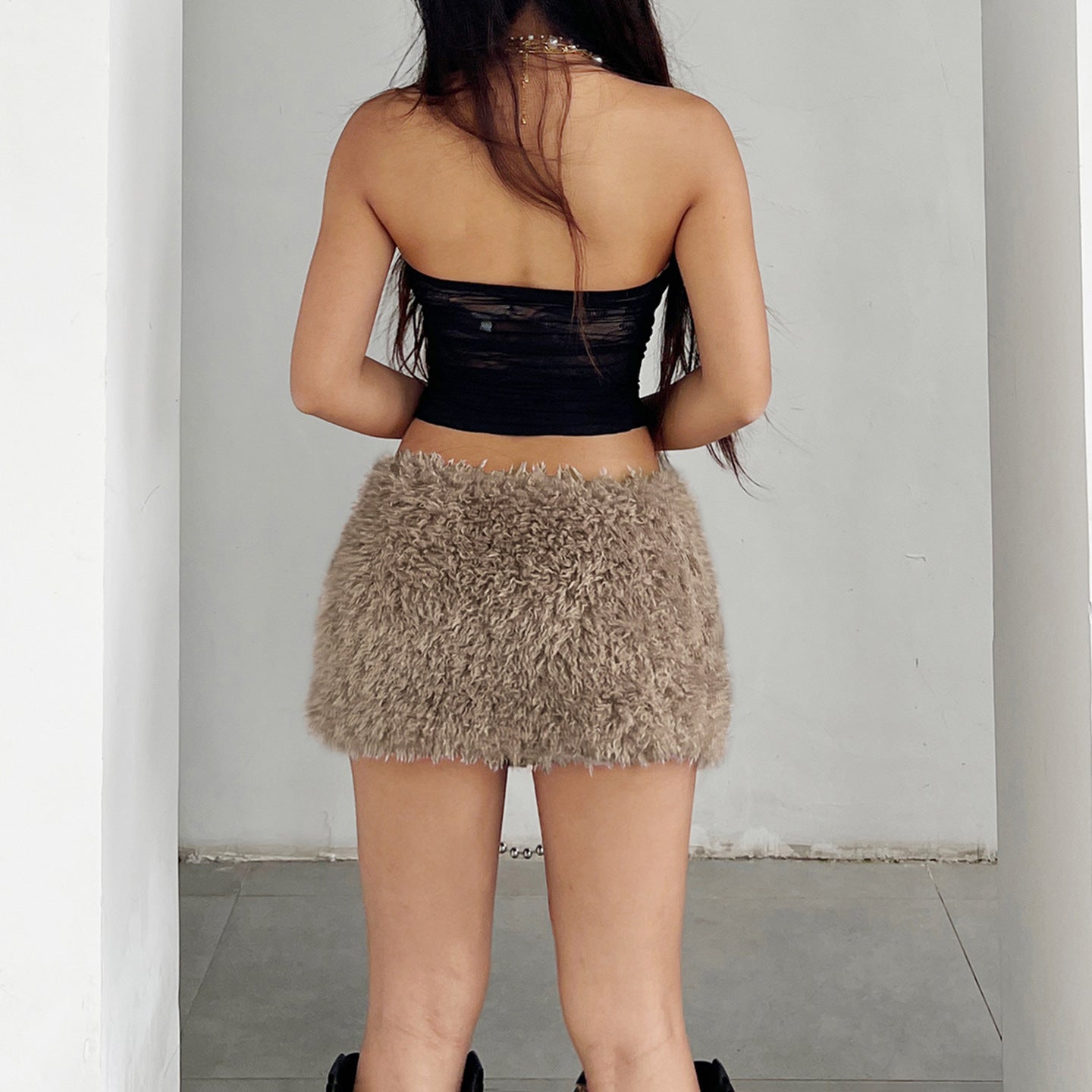 2025 Fall Winter Faux Fur Bodycon Mini Skirts Women Fashion Sexy Low Waist Hipster Furry Night Clubwear Bottoms Streetwear Skirt