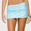 2000s Women's Fashion Soild Color Mini Skirts Sequins Bling Low Waist Skirts Summer Party Bodycon Skirts