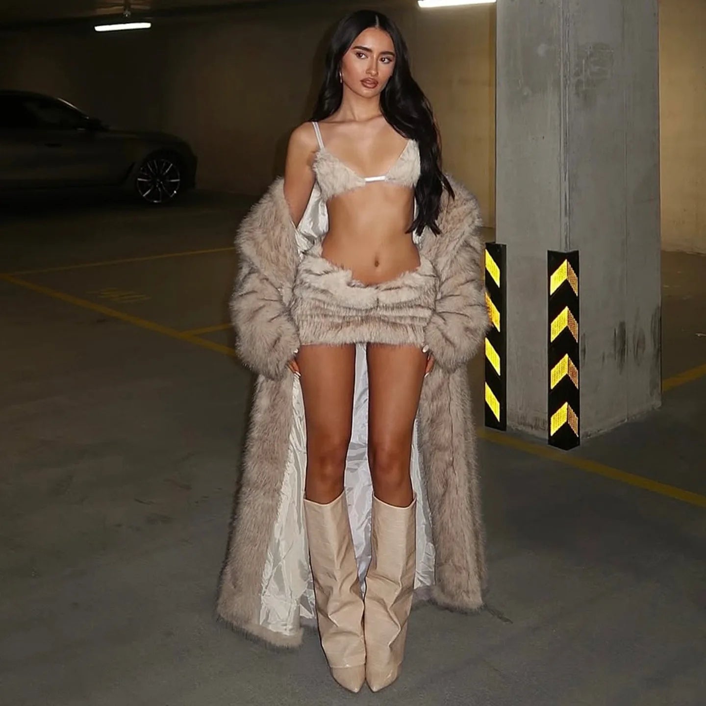 2025 Fall Winter Faux Fur Bodycon Mini Skirts Women Fashion Sexy Low Waist Hipster Furry Night Clubwear Bottoms Streetwear Skirt