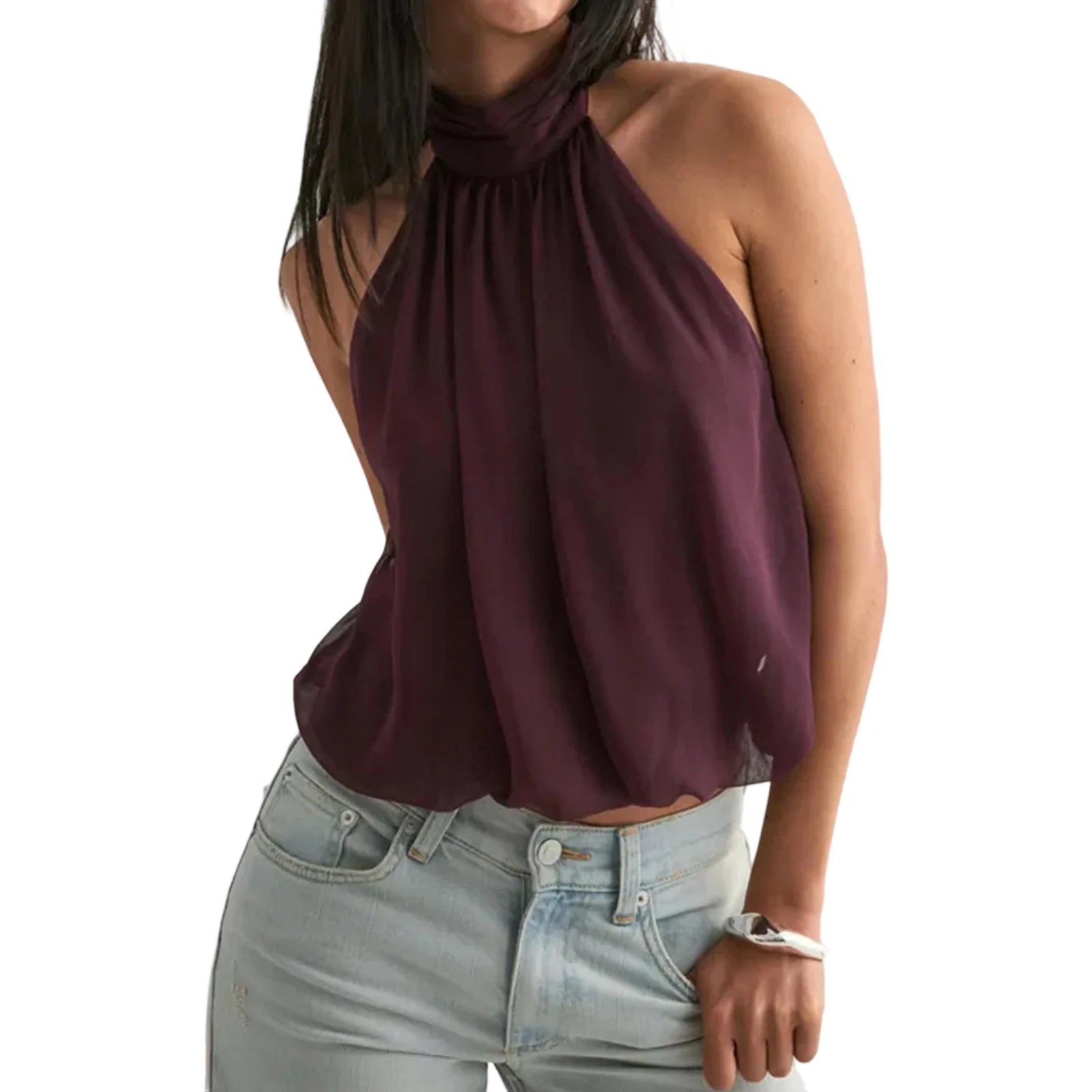 Basic Women Halter Top Sleeveless Tops Backless Solid Color Loose Summer Vest for Club Party